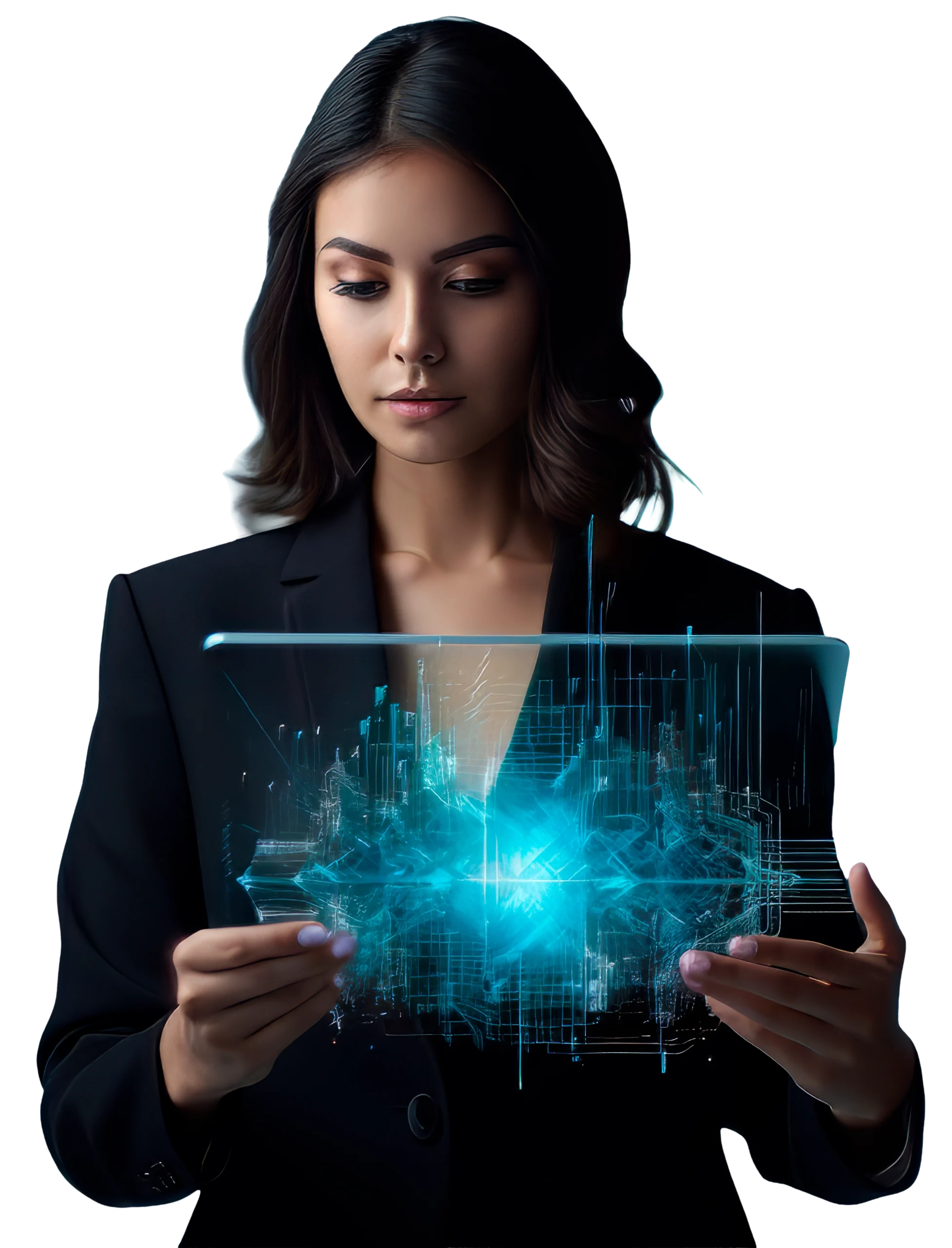 Profesional utilizando una interfaz digital cloud, imagen original de Tecnoland